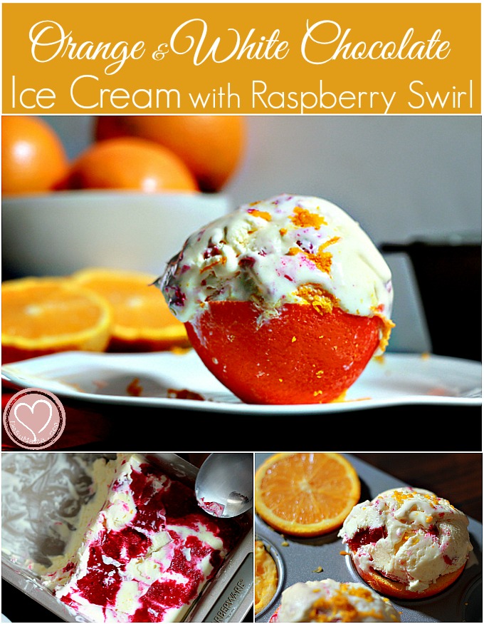 Orange Ice Cream, White Chocolate Orange Ice Cream with Raspberry Swirl