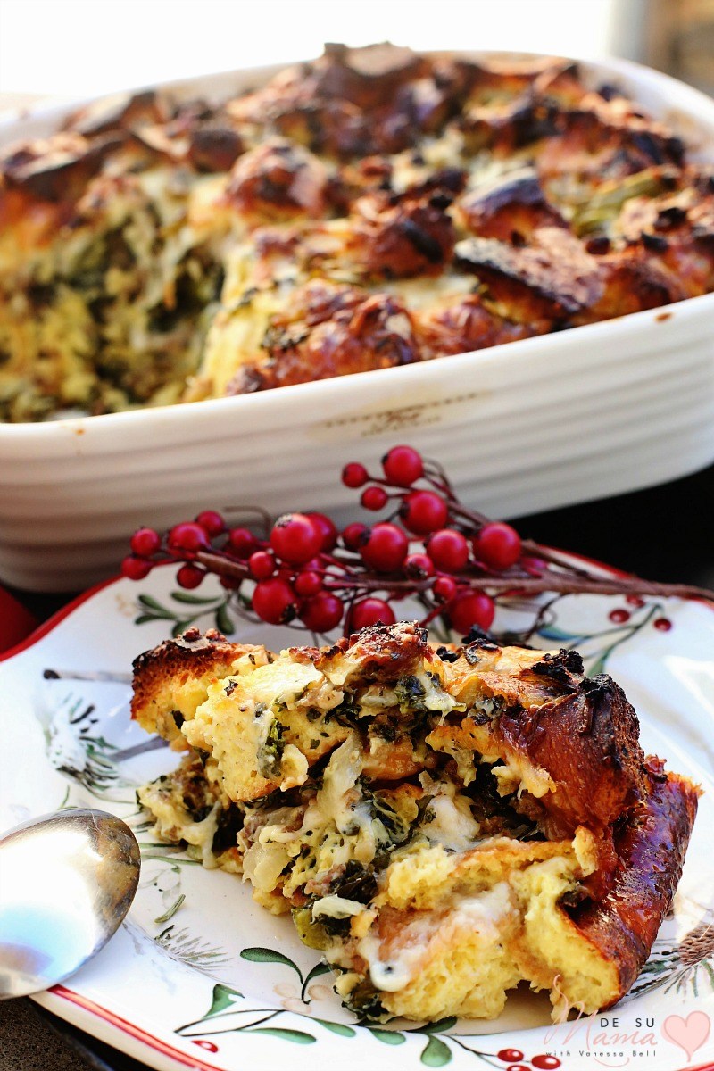 Savory Bread Pudding Recipe with Kale and Sausage