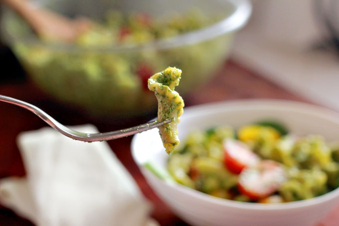 summer salad, spinach pesto, pesto pasta recipe, campanelle pasta, barilla, Mediterranean diet, food culture, food traditions, family legacy