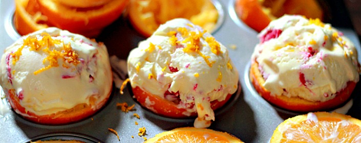 Orange Ice Cream, White Chocolate Orange Ice Cream with Raspberry Swirl