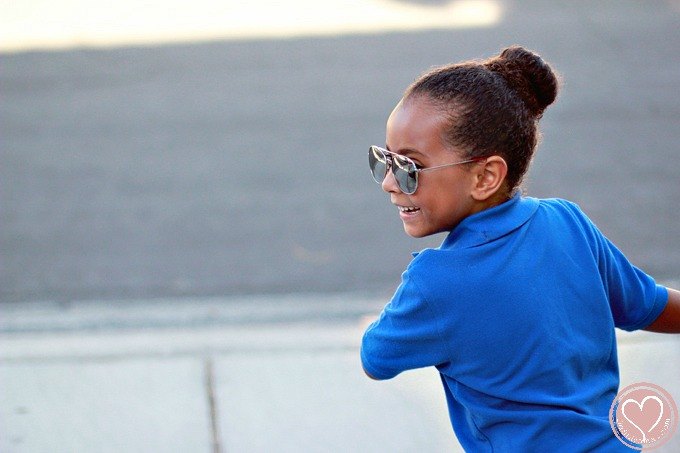 sock bun for kids with curly biracial hair