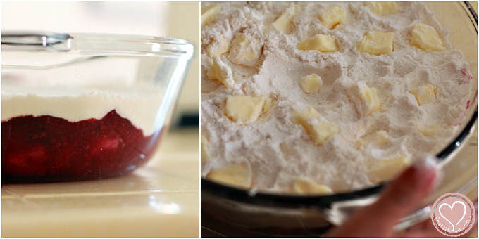 dumping cake with apple and cranberry