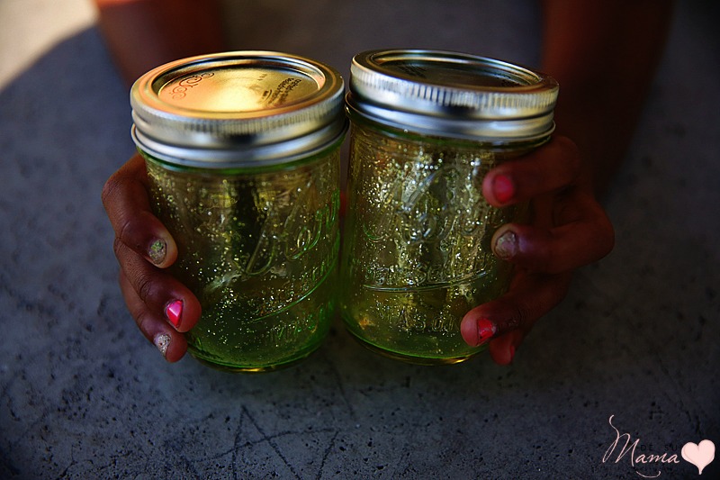 lantern craft with glow sticks and glitter