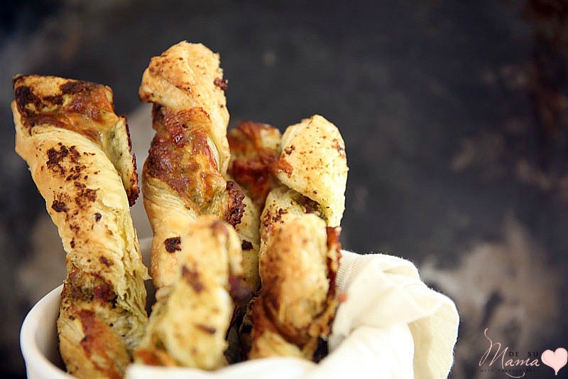 Cheese Stuffed Breadsticks with Salami and Pesto