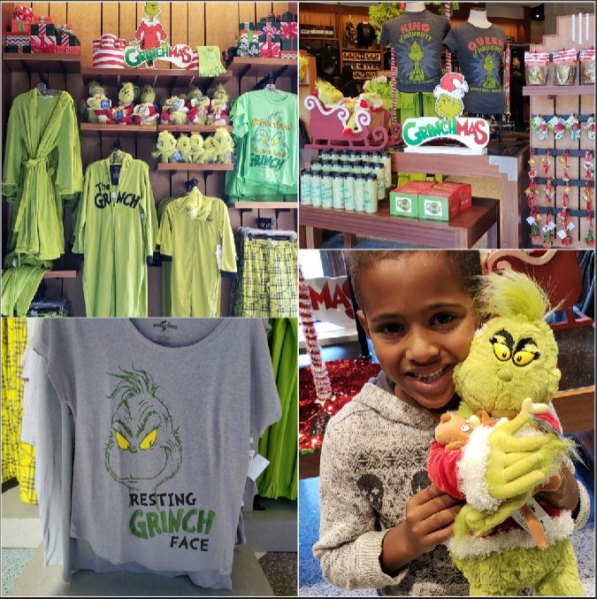 universal studios grinchmas merchandise, adorable dolls, grinch t shirts