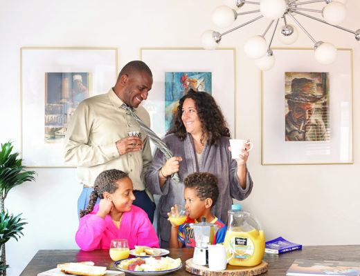 mixed family at breakfast