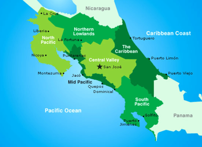 costa rica map, map of costa rica, costa rican map, costa rica facts for kids